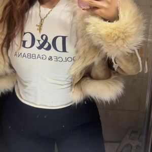 Cropped Women's Tan faux fur Jacket